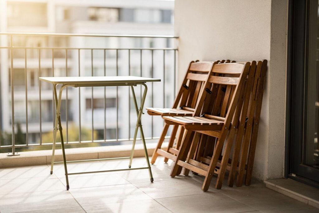 Balkonmöbel platzsparend unterbringen – Klappstühle und Balkontisch sicher lagern – Designer Gartenmöbel