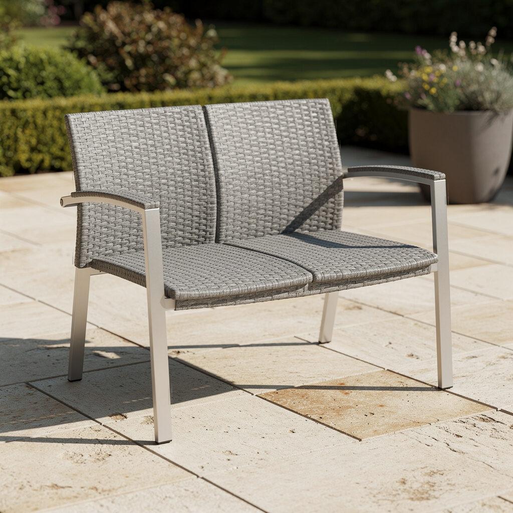 Gartenbank aus Polyrattan und Aluminium – pflegeleicht und wetterfest – Designer Gartenmöbel