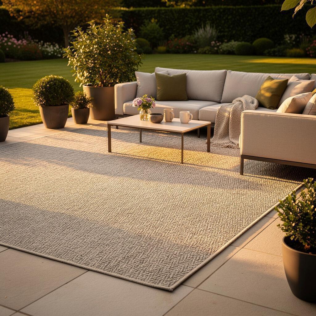 Terrasse wohnliches Ambiente Designer Gartenmöbel Outdoor-Teppiche